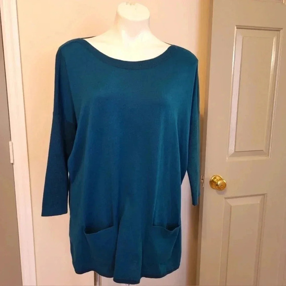 Lilly Pulitzer Cobo Front Pockets Teal Oversized Boatneck Sweater(S) - Picture 1 of 10